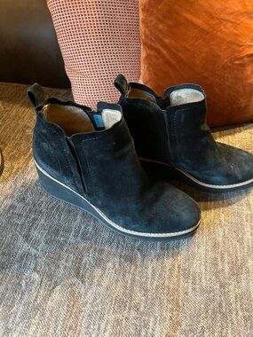 Sofft Black Suede Wedge Ankle Booties